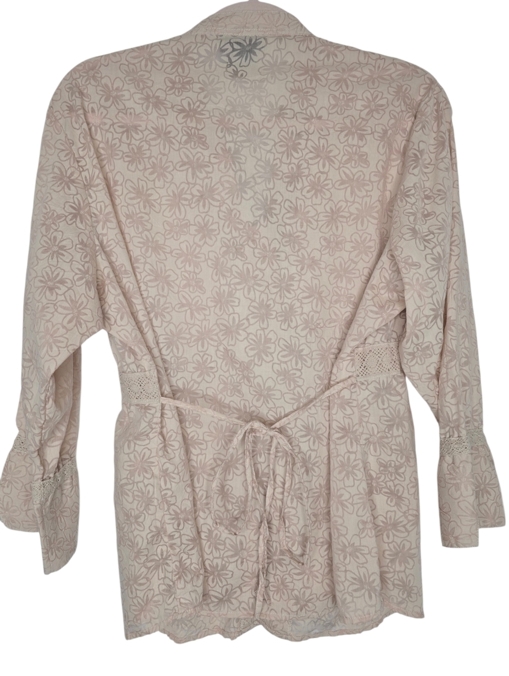 Vintage beige floral print blouse with delicate lace detailing and a V-neckline - Picture 2 of 4
